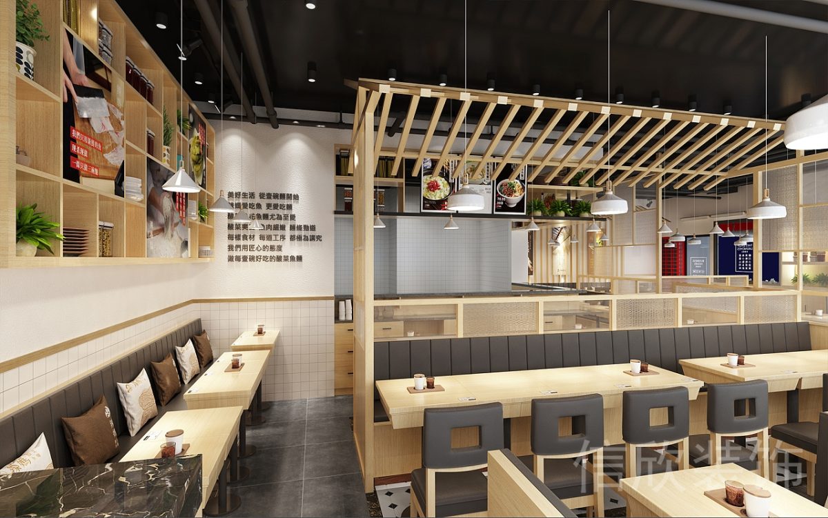 深圳羅湖火車站快餐廳墻面食材展示柜裝修設計