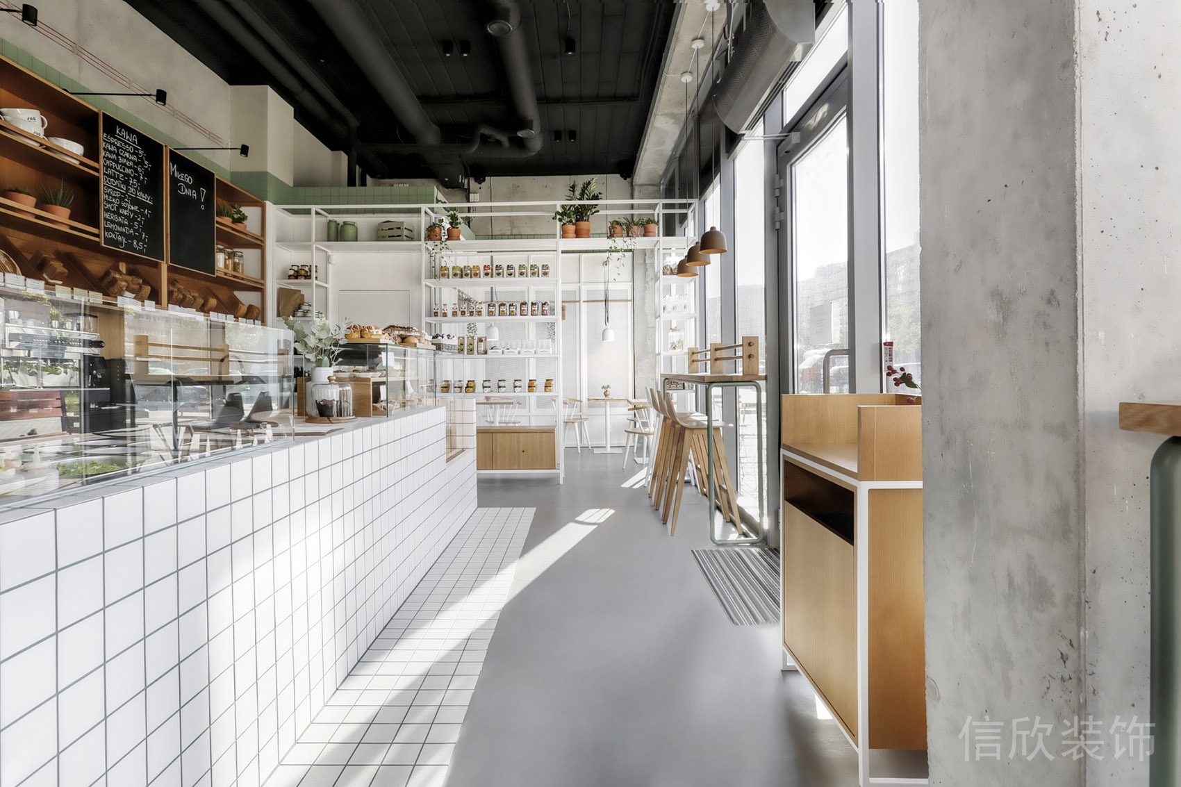 深圳羅湖水貝面包店長(zhǎng)條形白色瓷磚展臺(tái)裝修設(shè)計(jì)