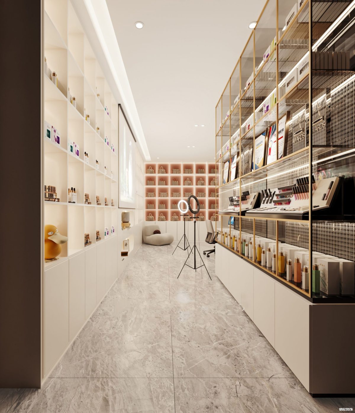 深圳羅湖文化大廈帶貨直播間商品展柜裝修設(shè)計(jì)