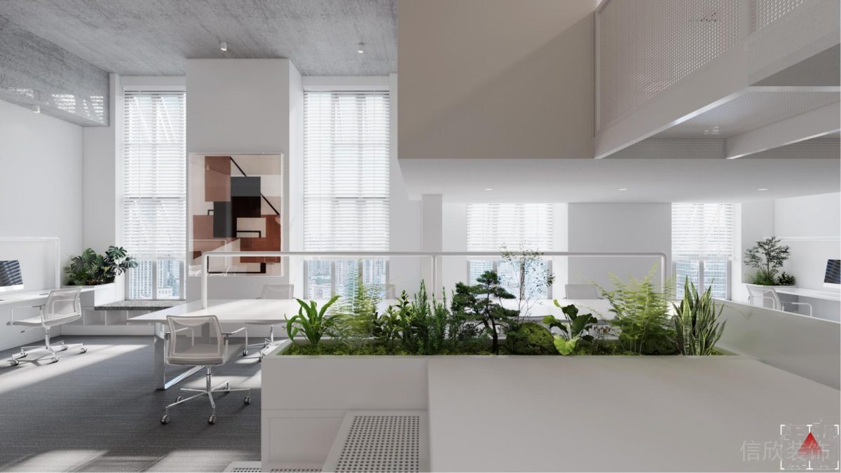 白色極簡(jiǎn)風(fēng)辦公室裝修設(shè)計(jì)-白色辦公區(qū)綠植