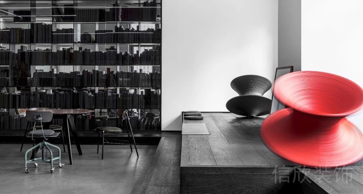 暗黑現(xiàn)代風辦公空間辦公區(qū)地臺裝修設計