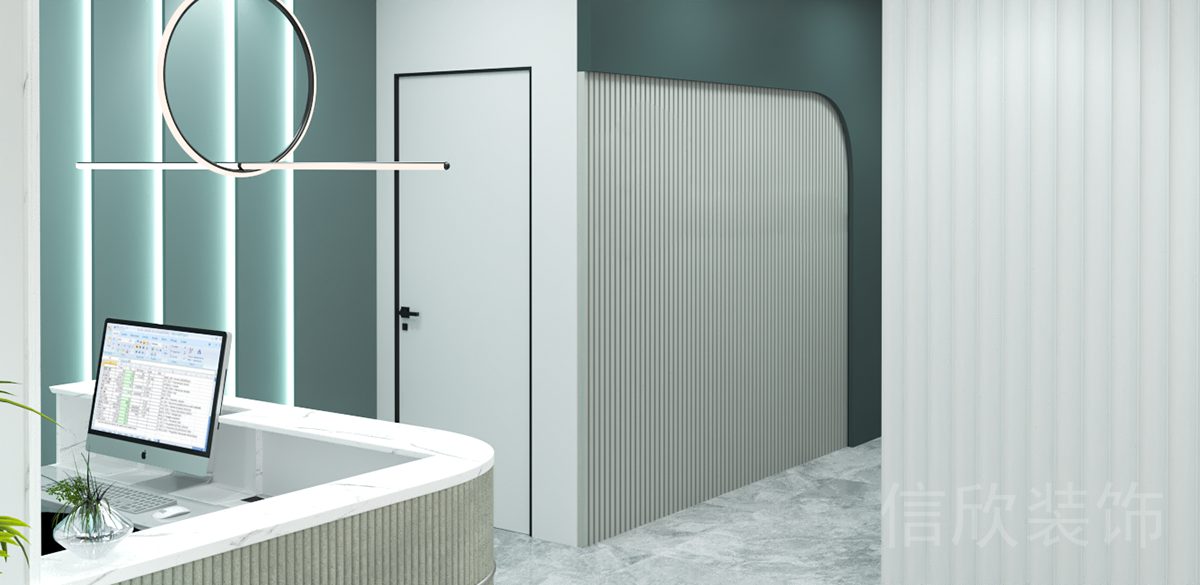 薄荷綠牙科診所白色條紋大廳設(shè)計