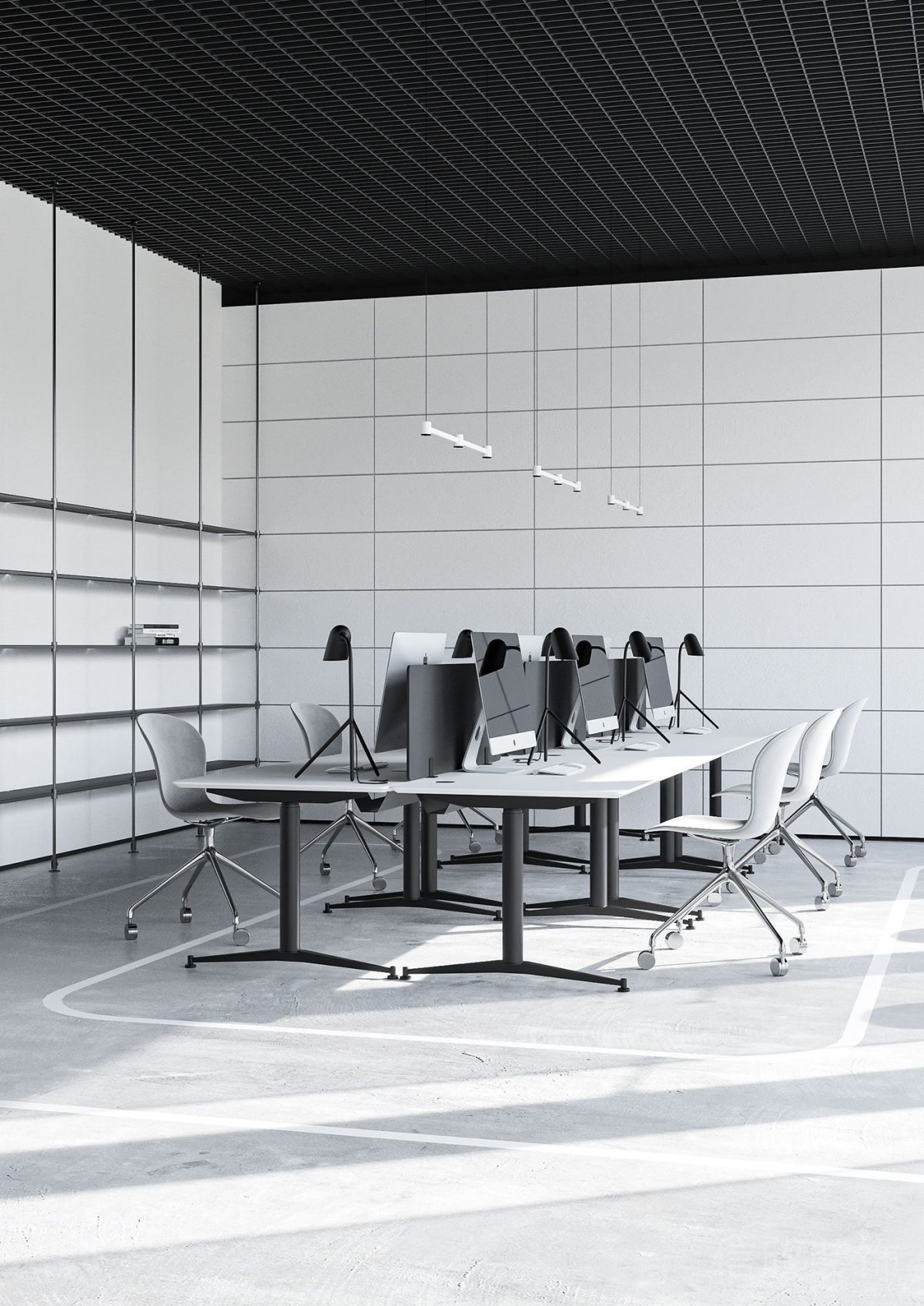 高級灰色系簡約風辦公空間辦公區(qū)不銹鋼層板裝修設計