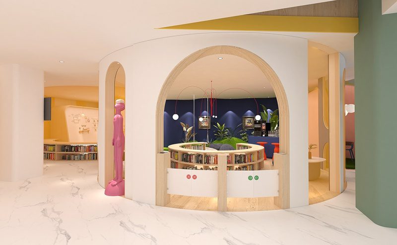 深圳畢加索國(guó)際美術(shù)教育中心閱讀區(qū)拱形門(mén)洞裝修圖