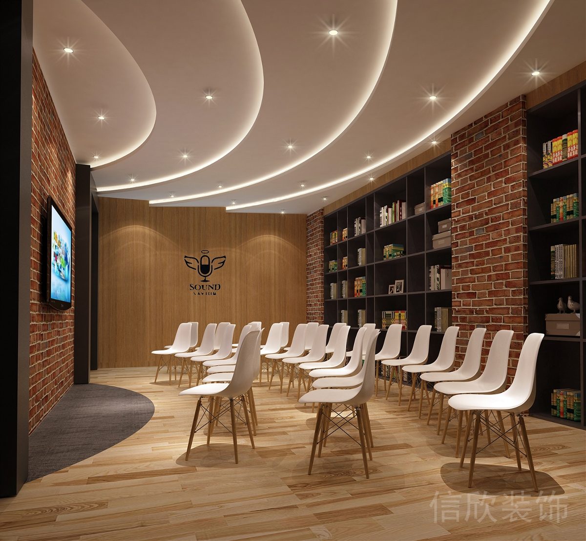 深圳羅湖布心米樂(lè)藝術(shù)教育培訓(xùn)中心理論教室弧形天花吊頂