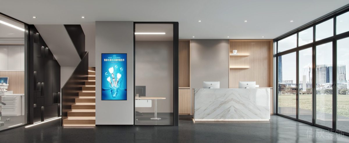 口腔診所裝修實(shí)木樓梯