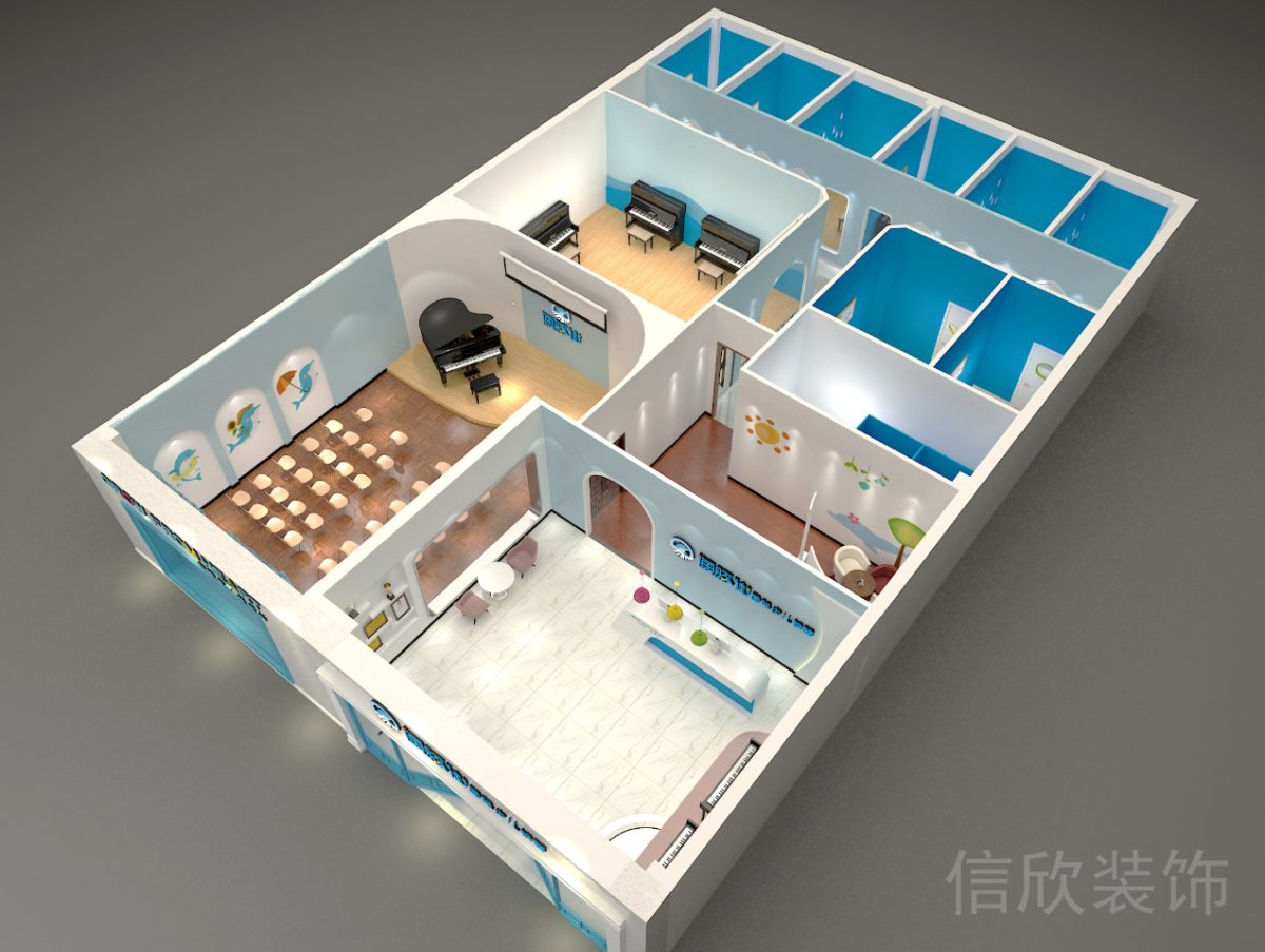 深圳市羅湖區(qū)東門海豚街國際少兒鋼琴培訓中心裝修鳥瞰效果圖