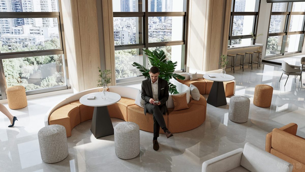 現(xiàn)代簡約風(fēng)辦公接待區(qū)裝修設(shè)計 休息區(qū)弧形沙發(fā)