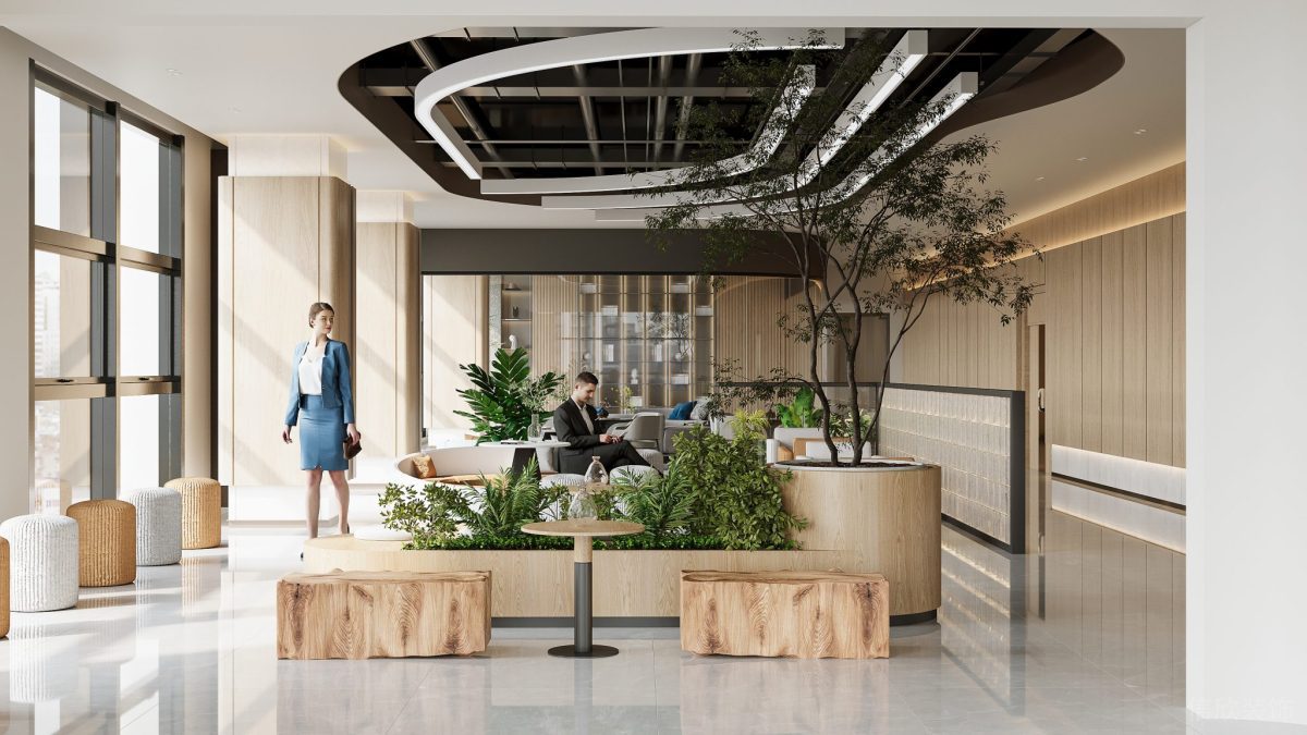 現(xiàn)代簡約風(fēng)辦公接待區(qū)裝修設(shè)計 休息區(qū)卡座綠植