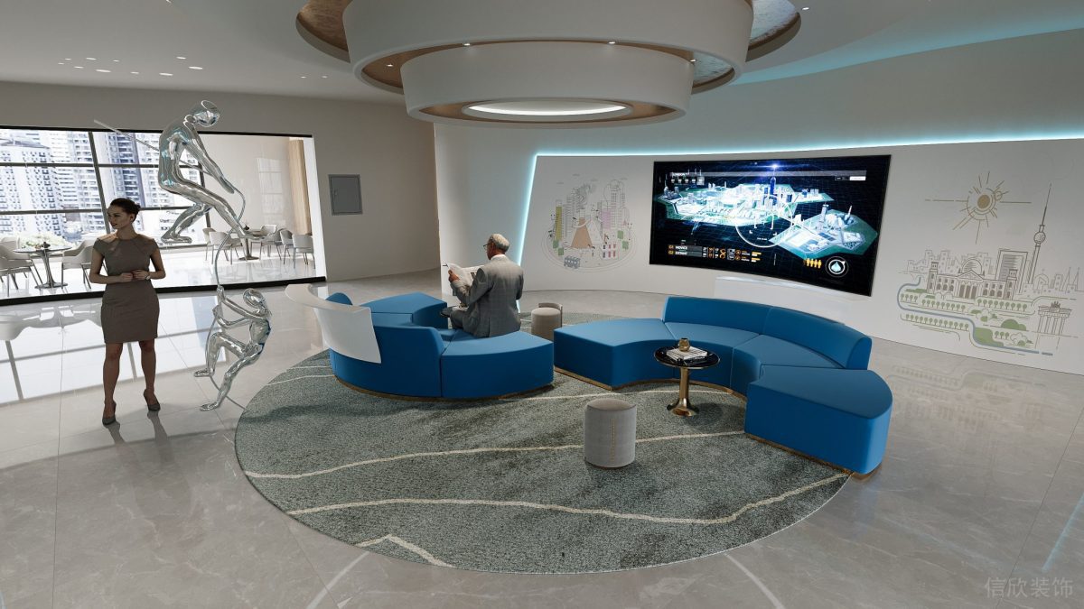 現(xiàn)代簡約風(fēng)辦公接待區(qū)裝修設(shè)計 展示區(qū)多媒體墻面