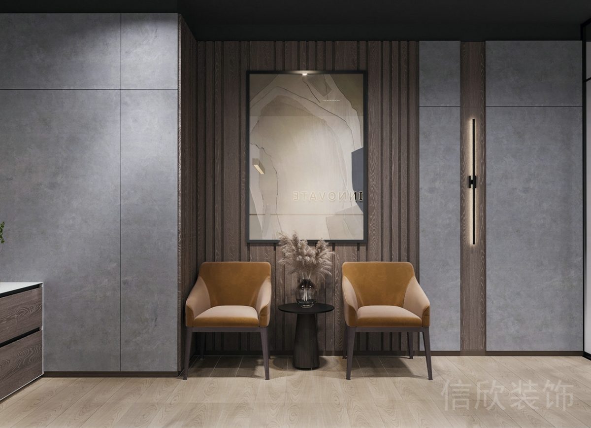 現(xiàn)代輕奢風格辦公空間過道墻面裝修設計