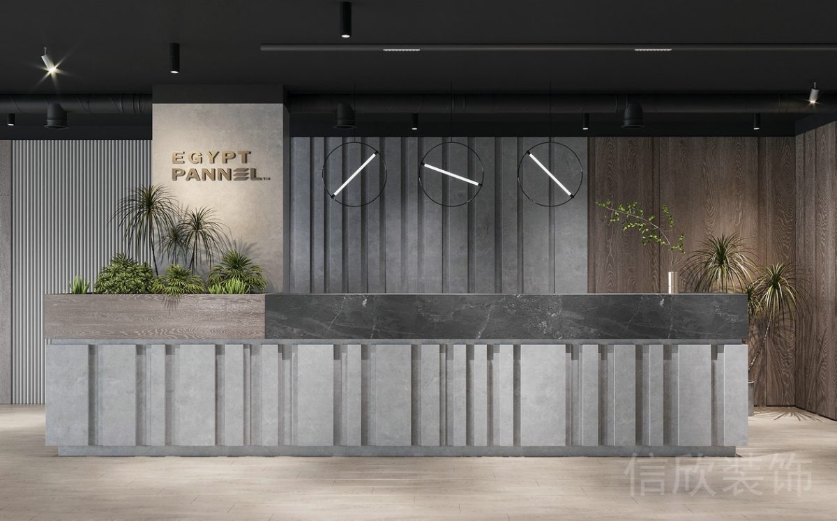 現(xiàn)代輕奢風格辦公空間接待臺裝修設計