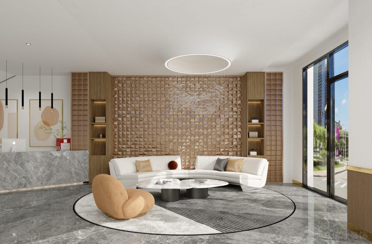 現(xiàn)代原木風(fēng)辦公室裝修設(shè)計(jì) 木作休息區(qū)背景墻