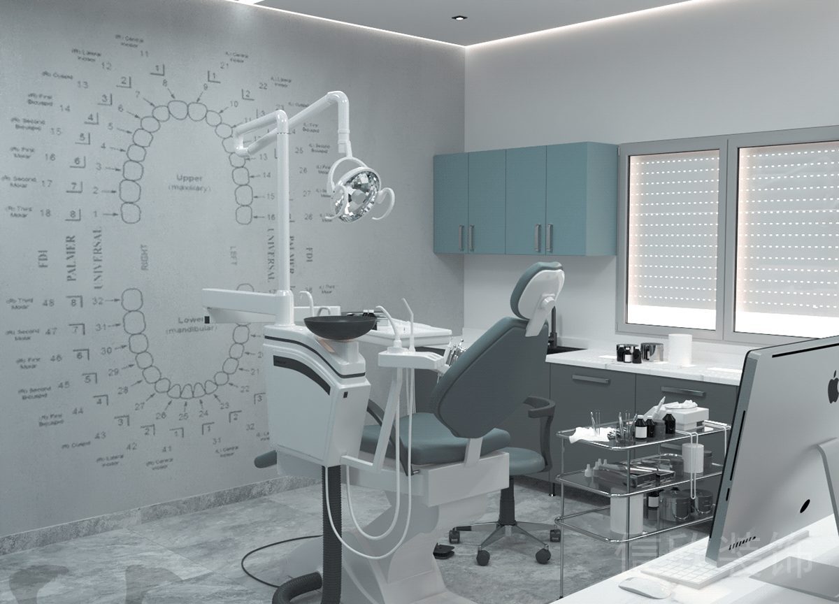 牙齒構(gòu)造立體墻繪簡約放松口腔治療區(qū)域裝修設(shè)計