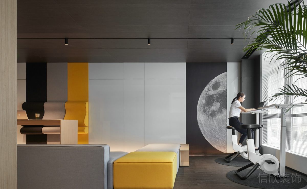月球墻繪藝術(shù)布藝沙發(fā)公共開(kāi)放式休息區(qū)設(shè)計(jì)