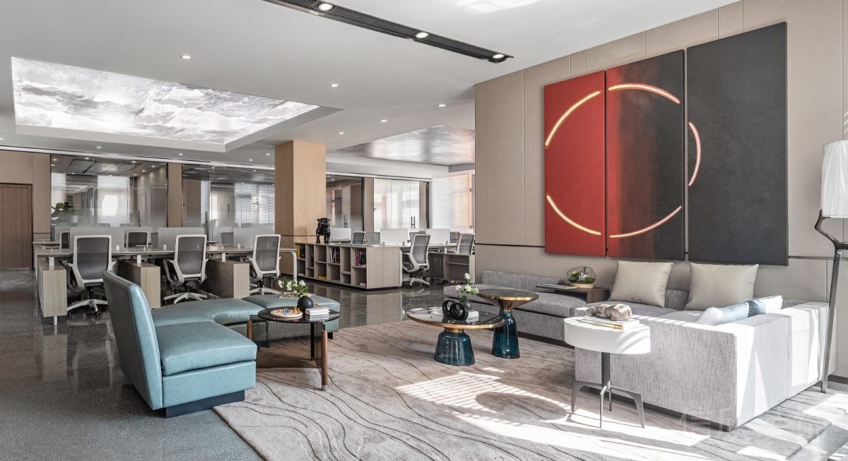 現(xiàn)代簡約風(fēng)辦公室公共休息區(qū)域l型沙發(fā)裝修設(shè)計(jì)