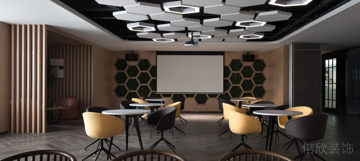 蜂窩式墻體設(shè)計休息區(qū)辦公室裝修圖