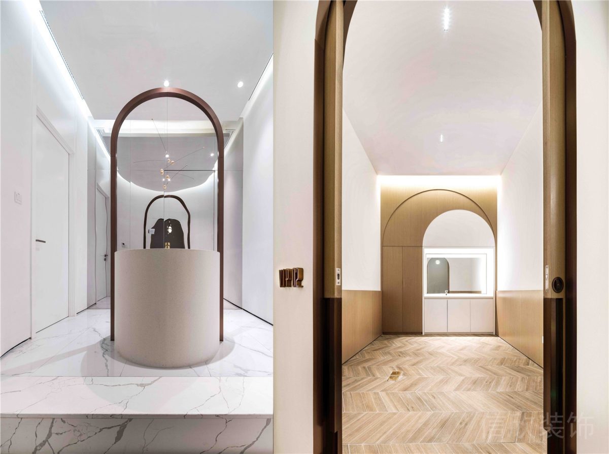 灰白地磚拼色裝修原木地板設(shè)計(jì)