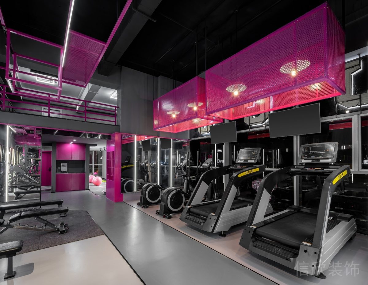 跑步機(jī)科技智能健身房設(shè)計(jì)地板材質(zhì)撞色效果圖