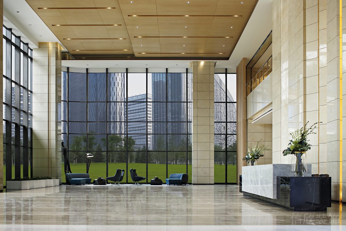 銷售中心辦公室裝修大廳現代風大理石設計圖