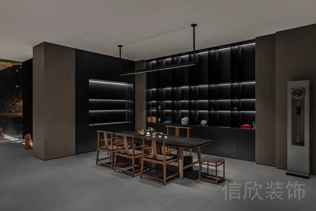 茶水間木飾面收納墻柜燈飾效果辦公室過(guò)道效果圖