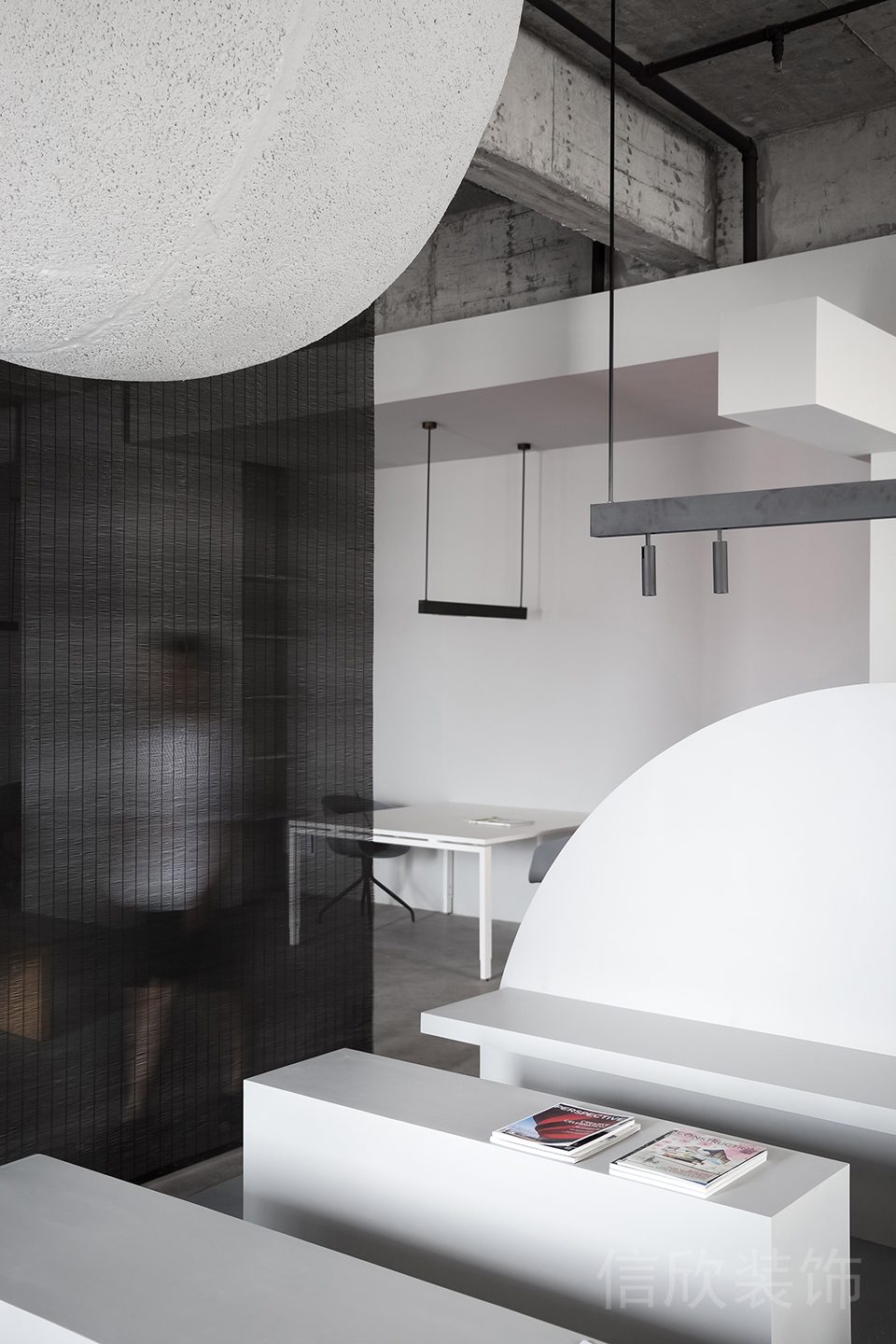 簡約風工業風辦公室設計白色茶幾裝修天花吊頂