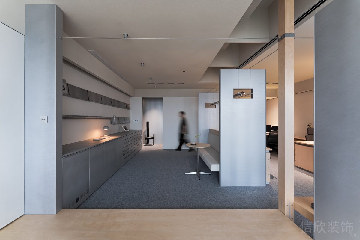 鏤空墻體隔斷效果地毯裝修直線(xiàn)式收納墻柜效果圖辦公室