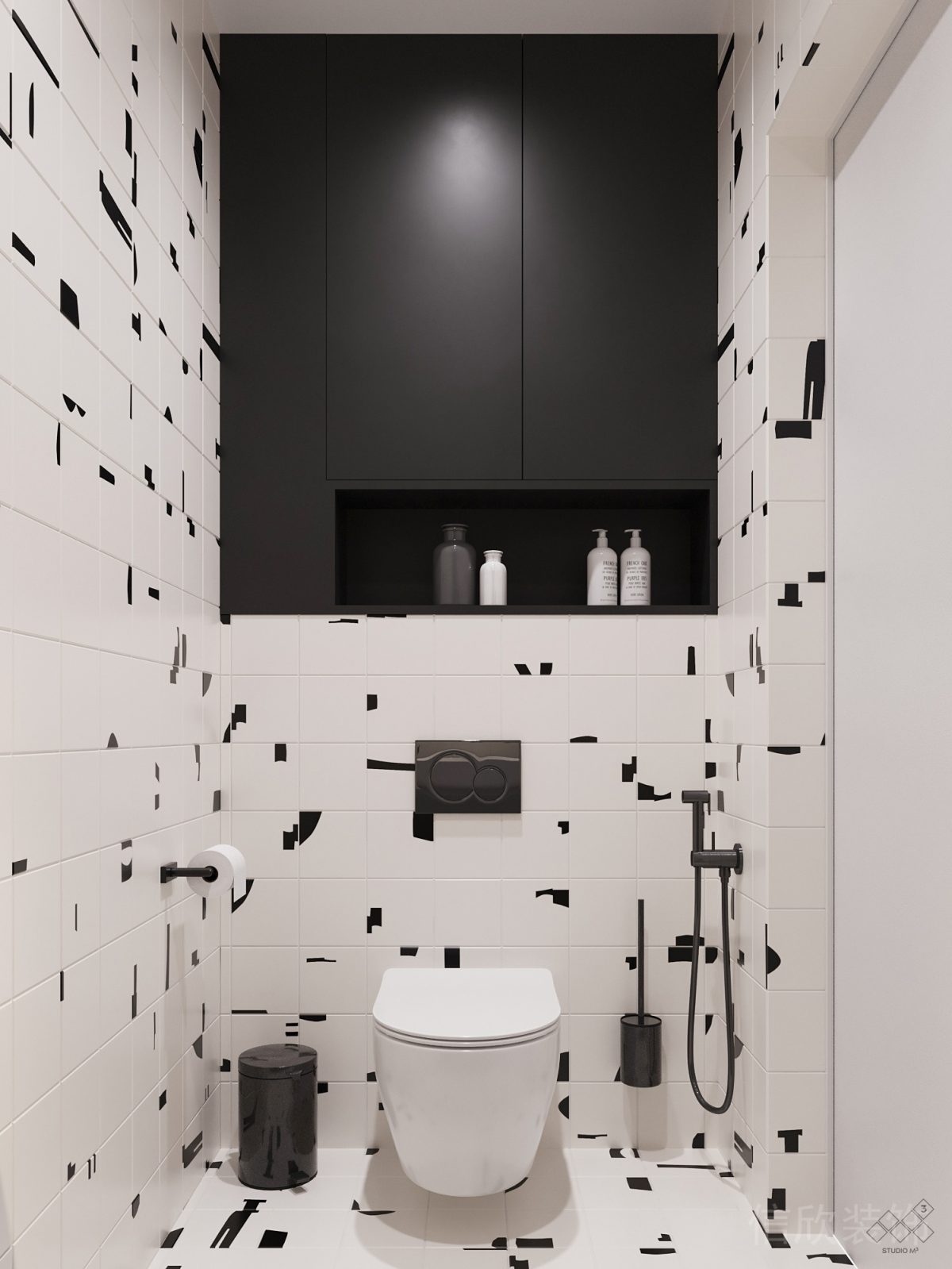 內(nèi)嵌式黑色調(diào)原木置物柜裝修辦公室?guī)O(shè)計效果圖