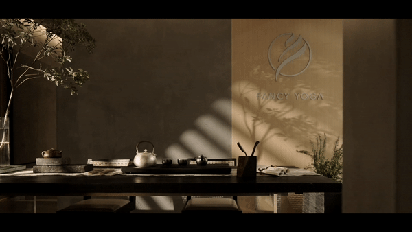 暖色調(diào)茶室原木桌椅灰黃撞色墻面瑜伽機構(gòu)設(shè)計圖