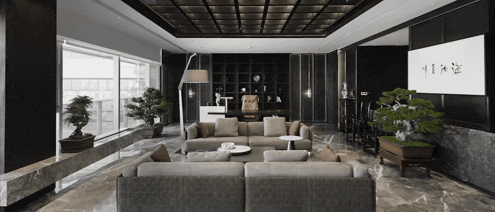 皮質沙發裝修木質工作桌總裁辦公室動圖