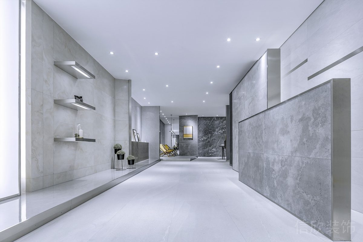 墻體收納設(shè)計銀色過道效果圖辦公室裝修設(shè)計