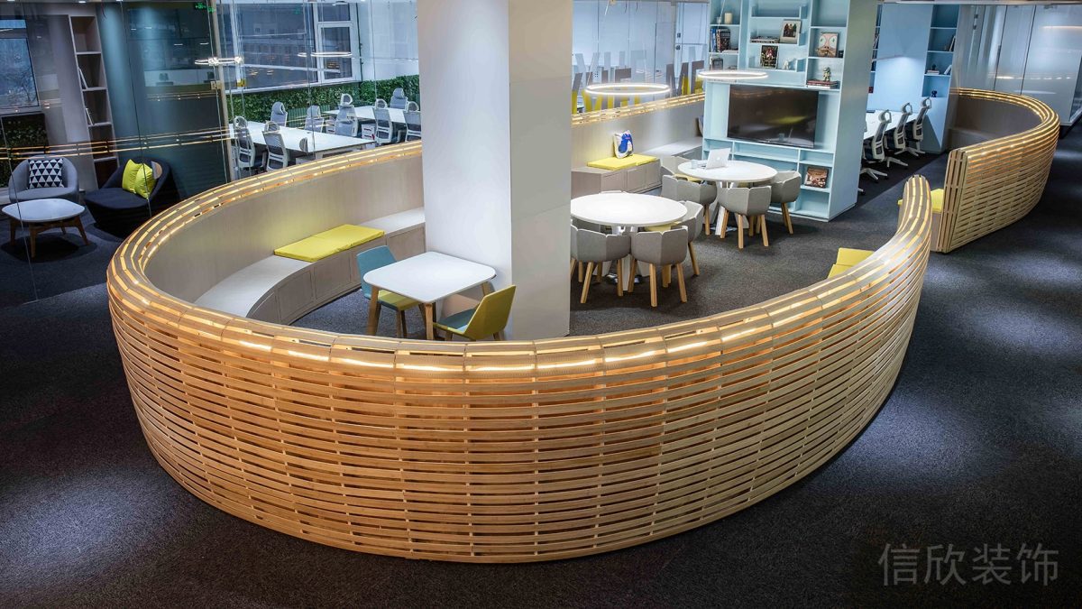 竹編弧線設(shè)計(jì)辦公室休息區(qū)員工開放式休息區(qū)