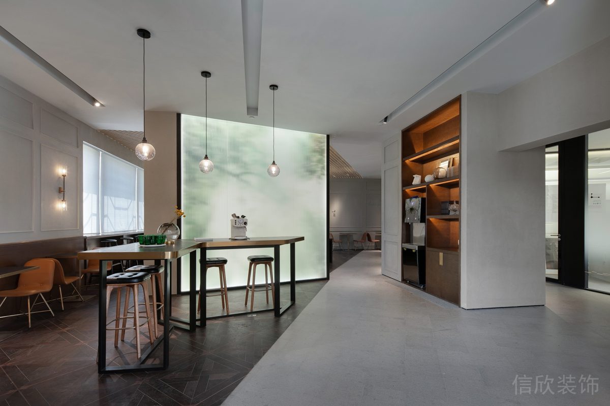 中式風木質大理石地板簡約收納柜效果 二層吧臺區