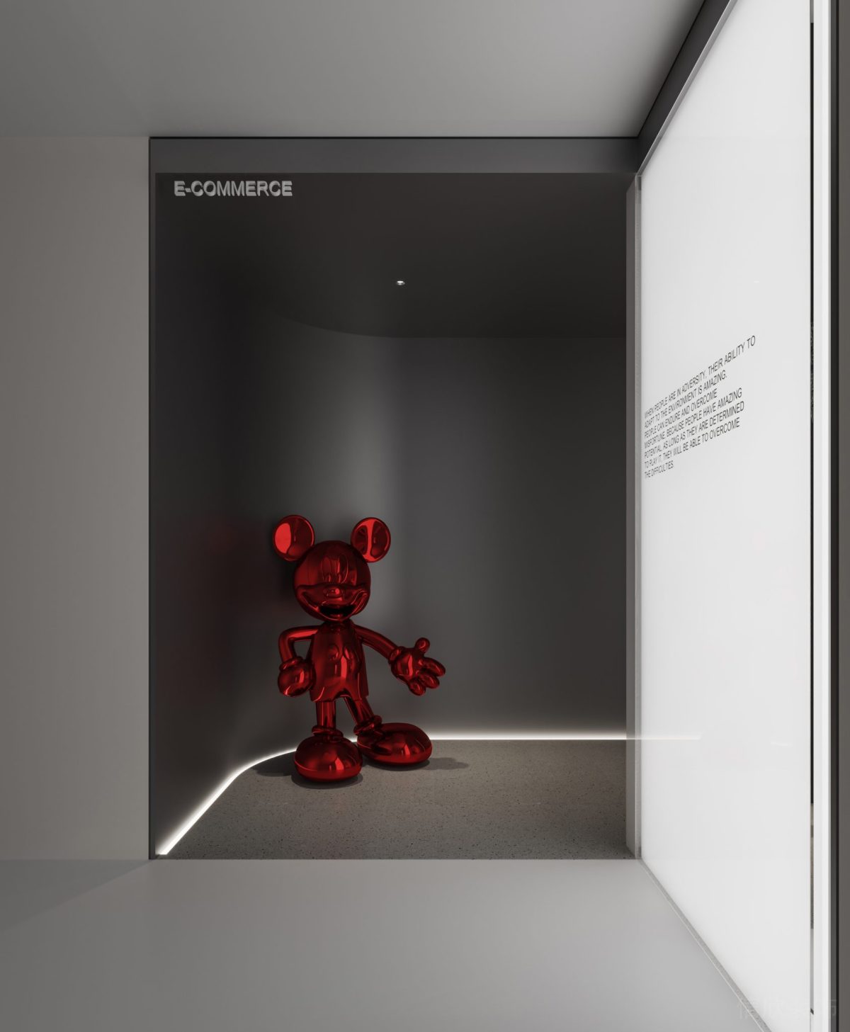 辦公室藝術(shù)擺件紅色米奇設(shè)計(jì)效果過道金屬裝修