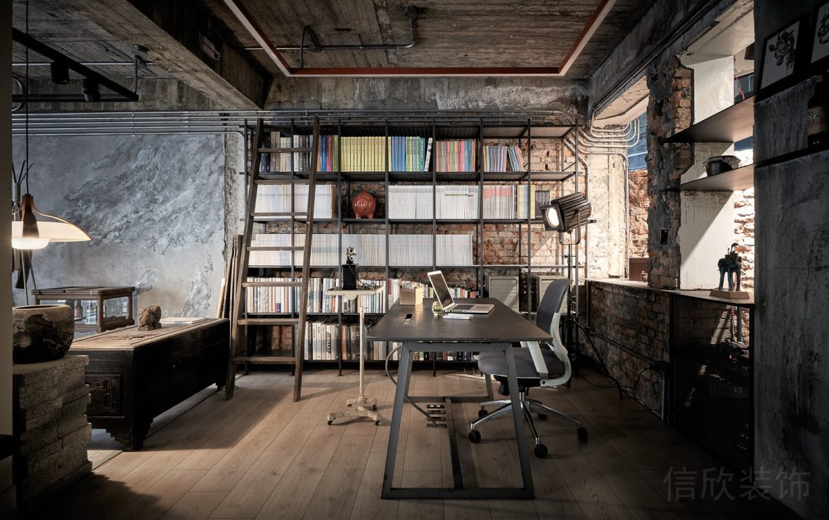 辦公室裝修金屬設(shè)計(jì)效果總監(jiān)辦公室效果書(shū)柜木飾面裝修圖