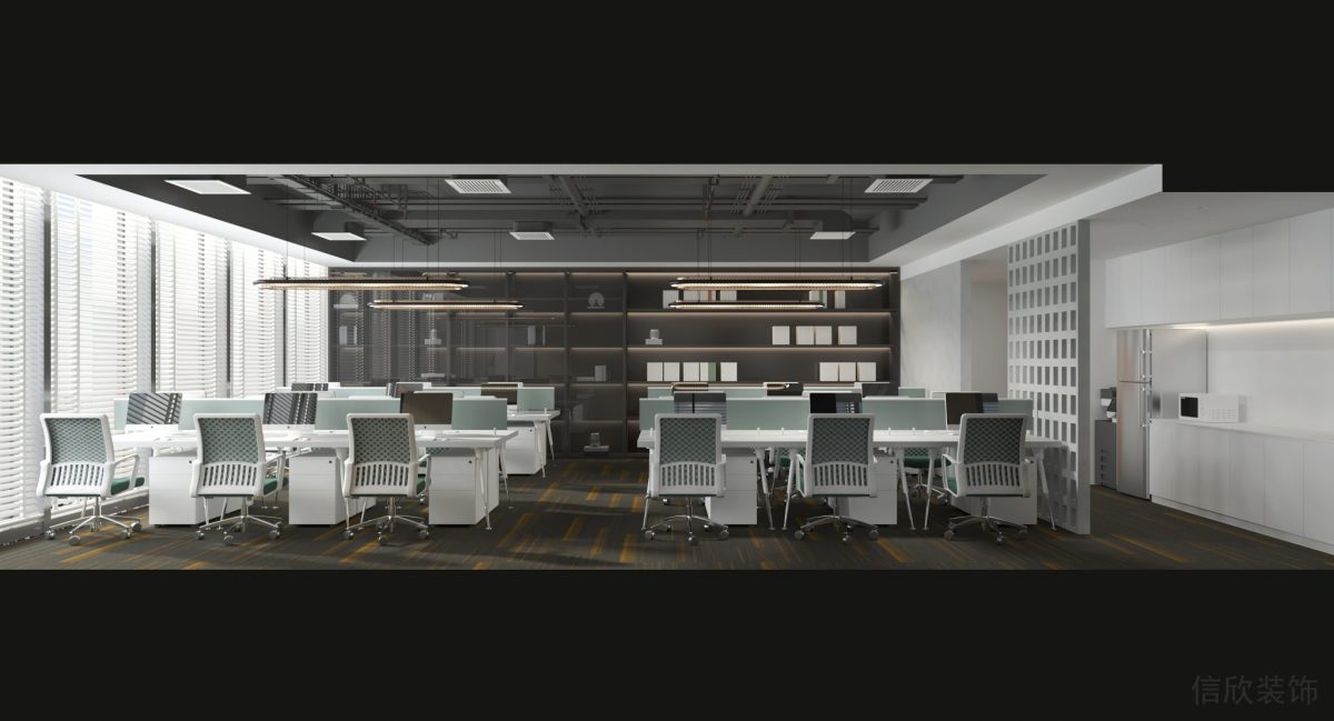 工位設(shè)計(jì)效果多人研發(fā)區(qū)域裝修地毯設(shè)計(jì)墻柜效果辦公室