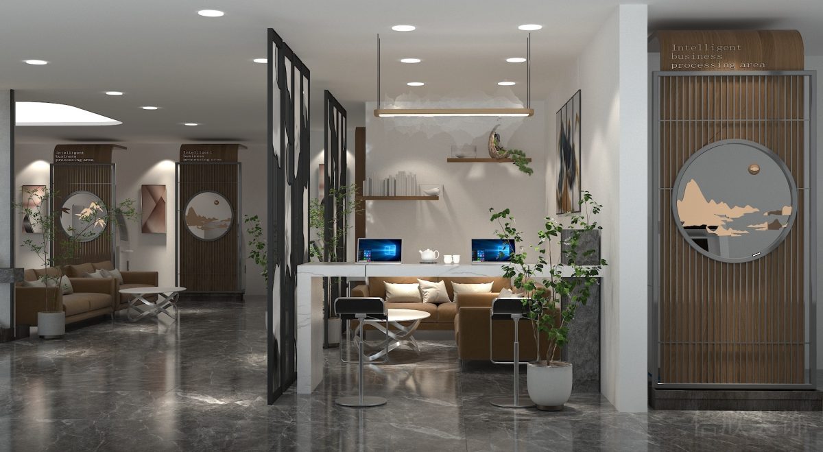 工位設(shè)計(jì)裝修效果辦公室鏤空隔斷效果辦公室裝修圖瓷磚地板