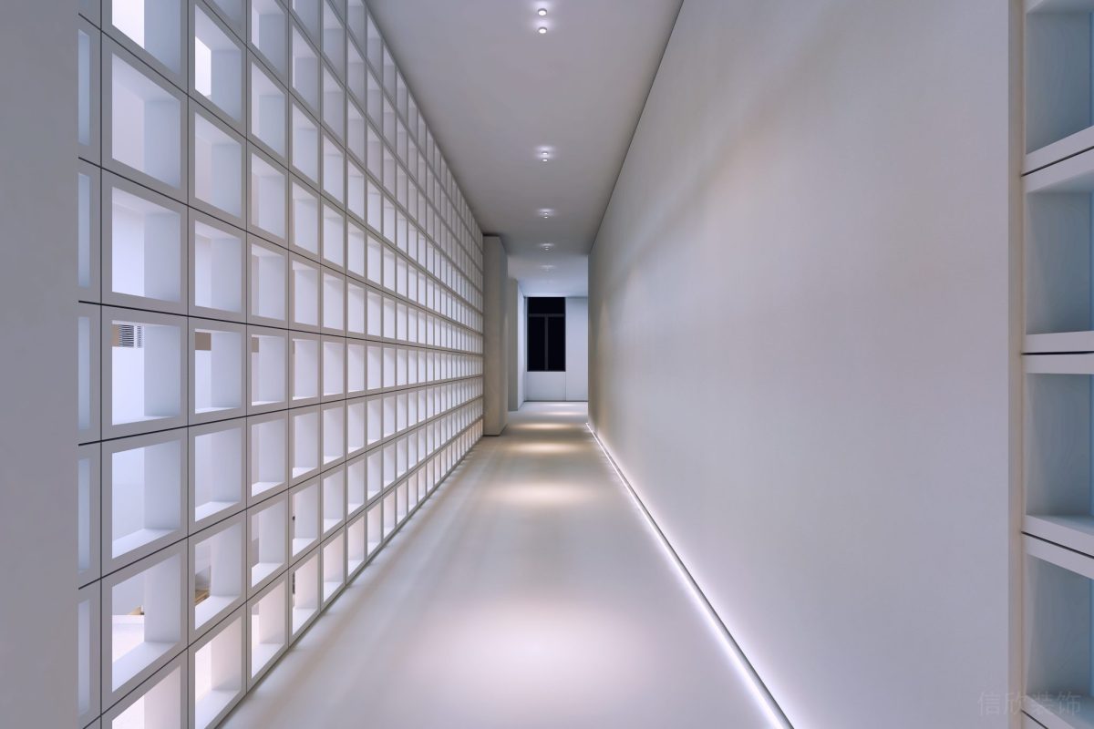極簡(jiǎn)風(fēng)白色幾何直線過道設(shè)計(jì)辦公室裝修圖