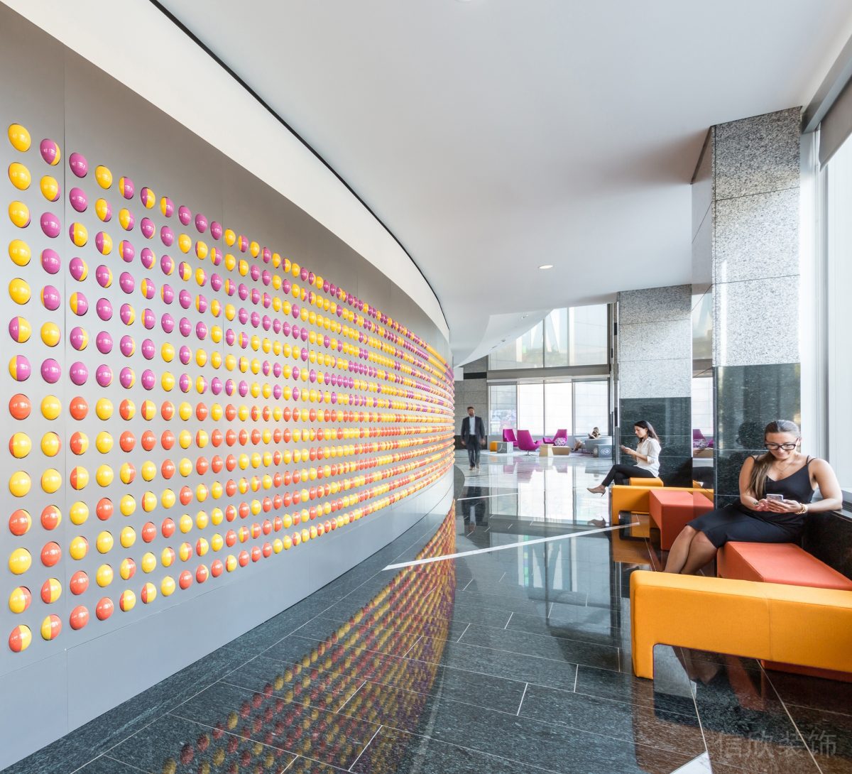 鋁合金墻壁設(shè)計大理石紋路瓷磚裝修辦公室大廳效果圖