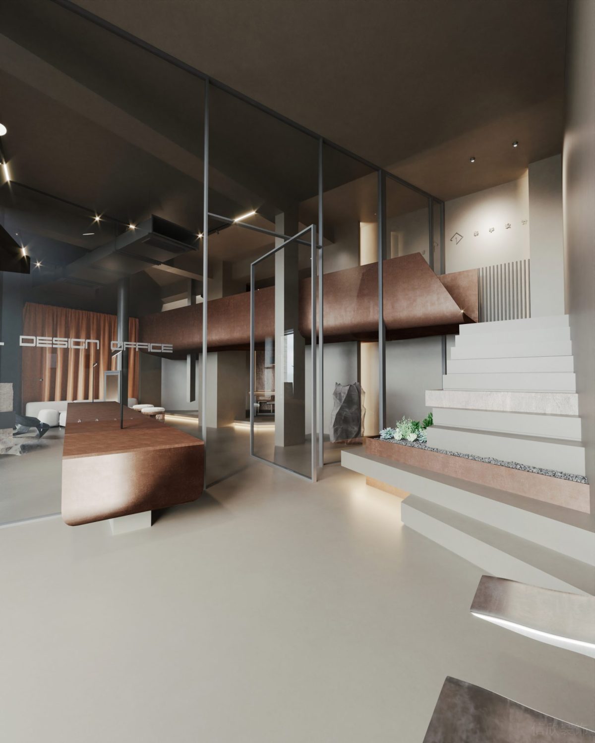 木飾面裝修階梯式過道裝修效果辦公室裝修簡(jiǎn)約風(fēng)