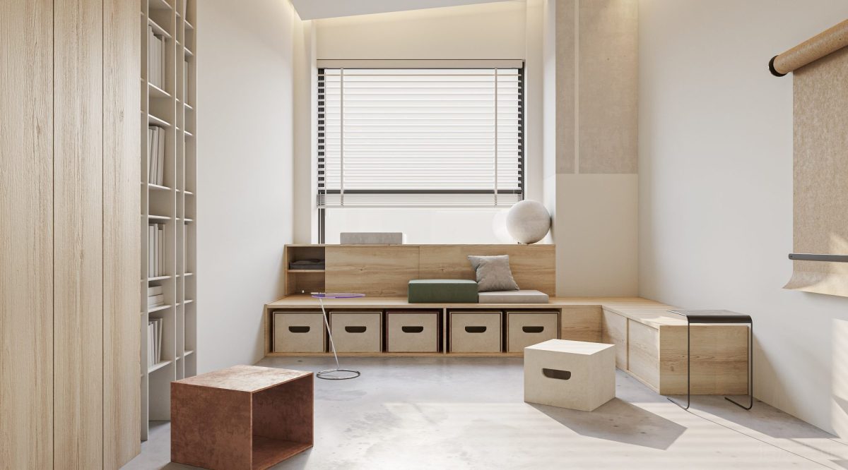 內(nèi)嵌式原木書柜裝修階梯式原木座椅設(shè)計(jì)辦公室休息區(qū)設(shè)計(jì)圖