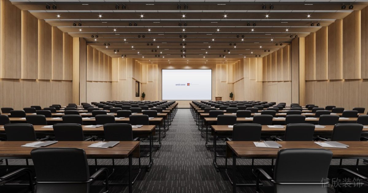 深色木質(zhì)大廳裝修圖效果辦公室演播廳地臺燈飾設(shè)計