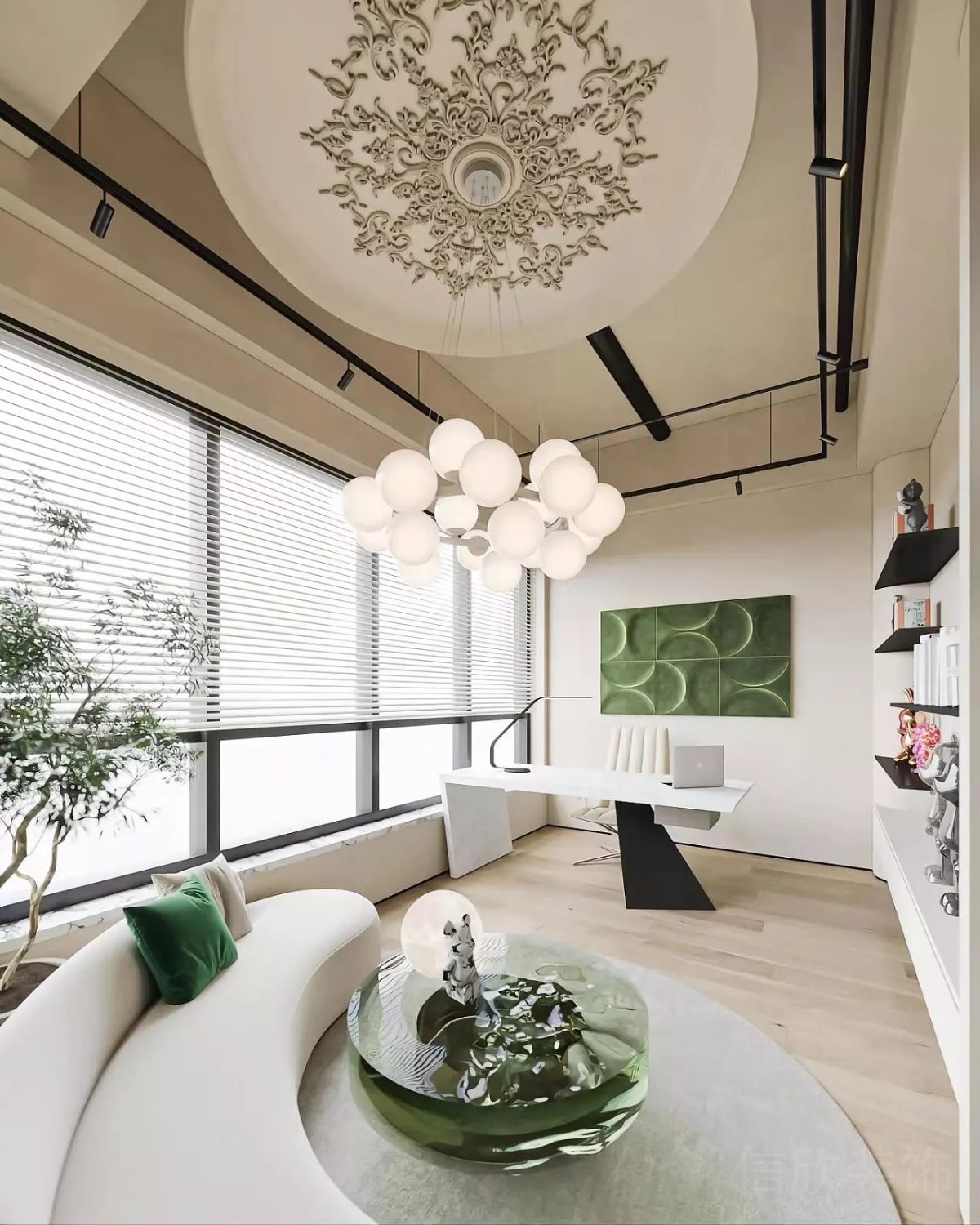 圓形天花效果裝修燈飾效果石膏線設(shè)計(jì)總裁辦公室設(shè)計(jì)