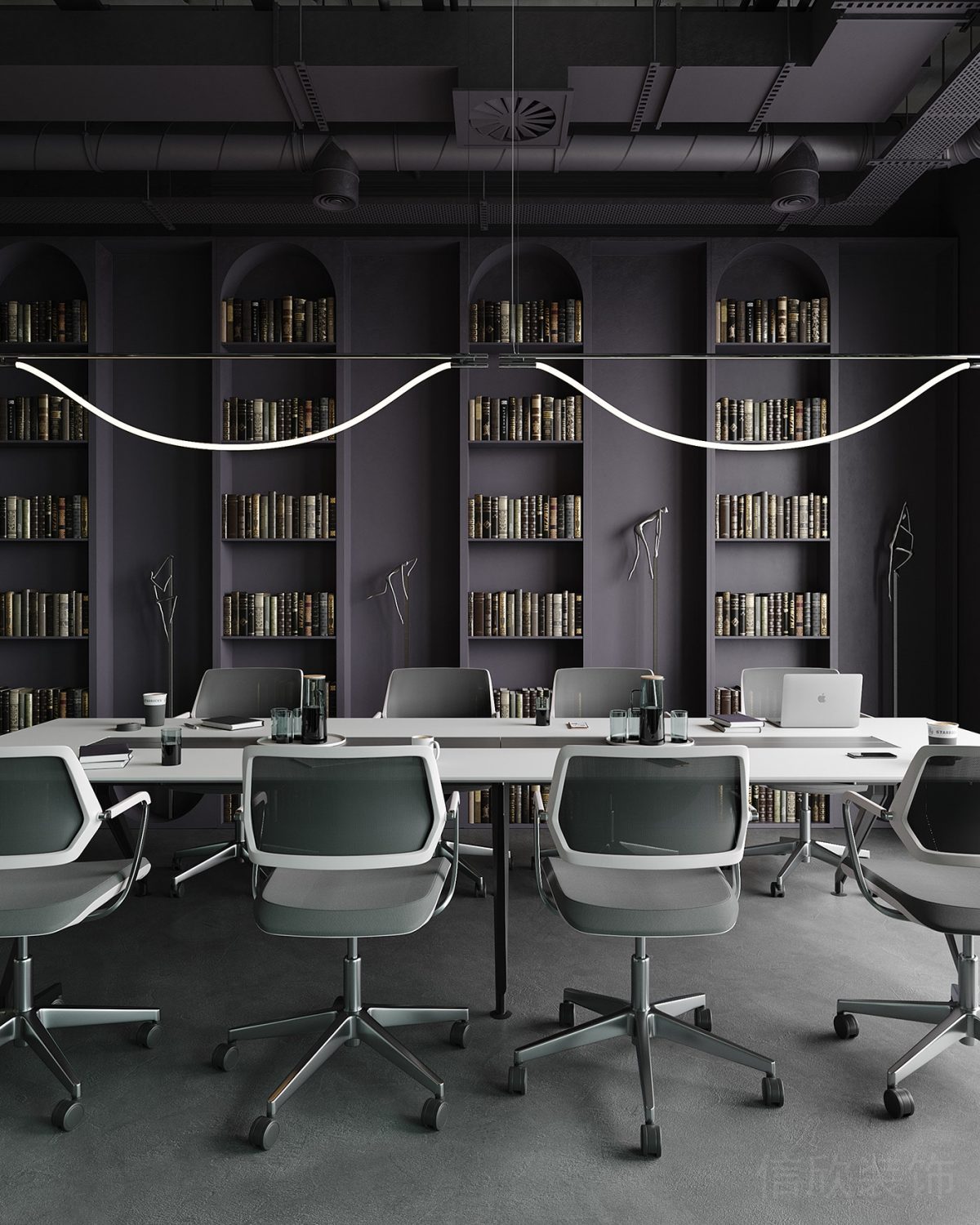 雅致紫色設(shè)計工作桌會議室設(shè)計工業(yè)風(fēng)裝修圖辦公室