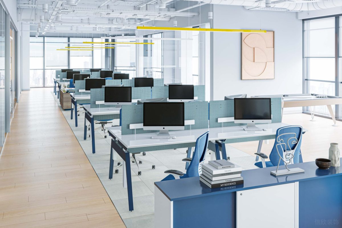 公共辦公區藍白色辦公卡座