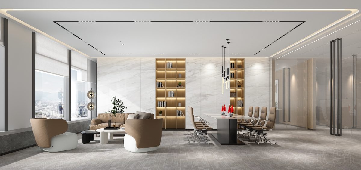 總經理辦公室會議區米色布藝沙發