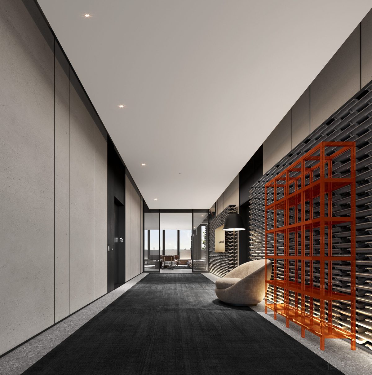 中式田園風(fēng)辦公室過(guò)道青瓦墻面設(shè)計(jì)